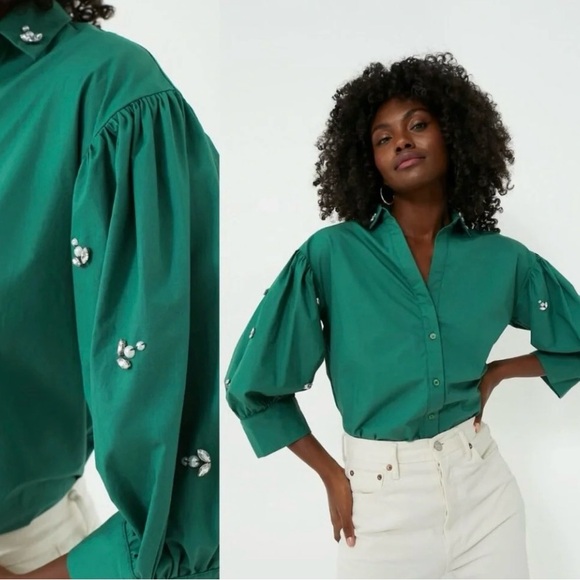 Tuckernuck The Shirt by Rochelle Behrens Green Bara | XXL | Rhinestones | NWT - Picture 2 of 11